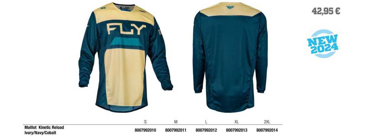 maillot kinetic reload ivory/navy/cobalt fly racing