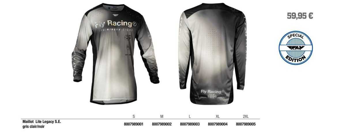 maillot lite legacy s.e. gris clair/noir fly racing