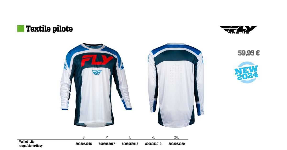 maillot lite rouge/blanc/navy fly racing