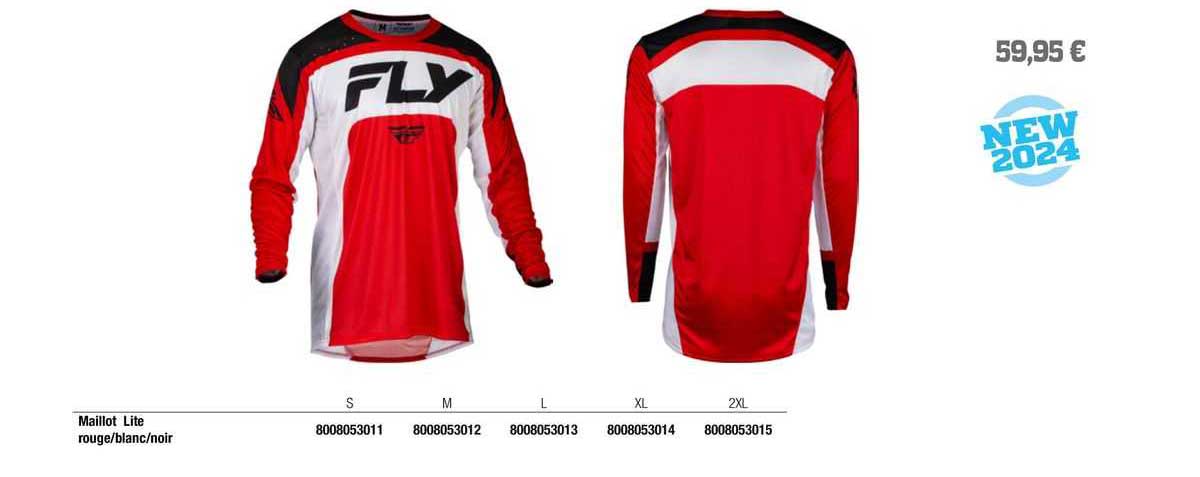 maillot lite rouge/blanc/noir fly