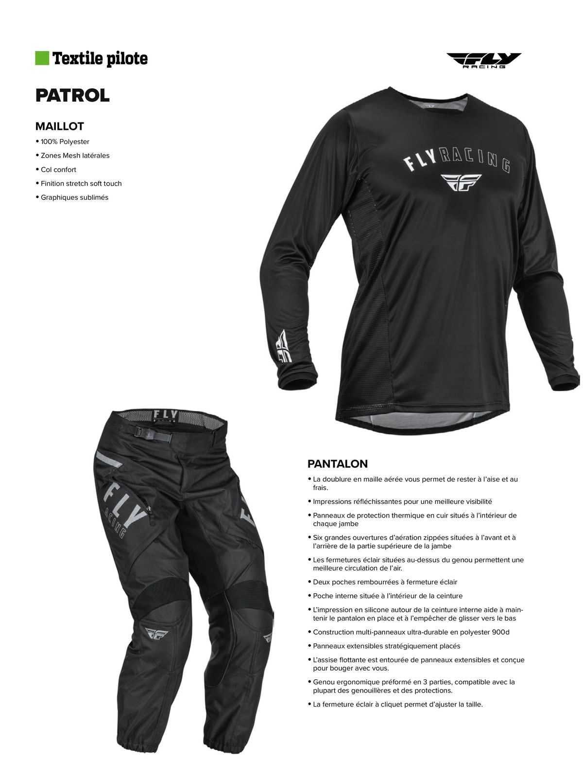 maillot patrol, pantalon fly racing