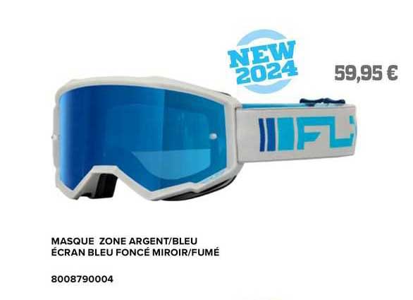 masque zone argent/bleu écran bleu foncé miroir/fumé fly