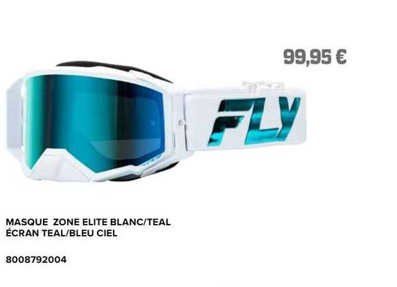 masque zone elite blanc/teal écran teal/bleu ciel fly