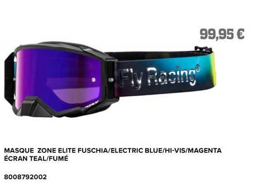 masque zone elite fuschia/electric blue/hi-vis/magenta écran teal/fumé fly racing