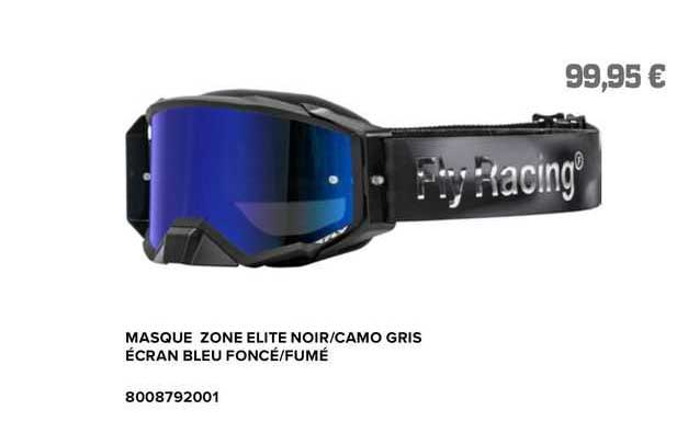 masque zone elite noir/camo gris écran bleu foncé/fumé fly racing