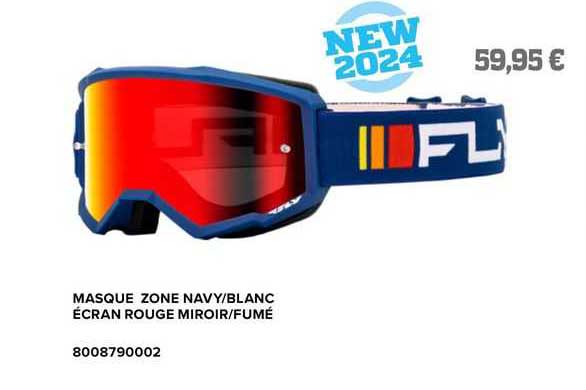 masque zone navy/blanc écran rouge miroir/fumé fly
