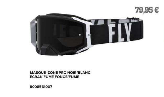 masque zone pro noir/blanc écran fumé foncé/fumé fly