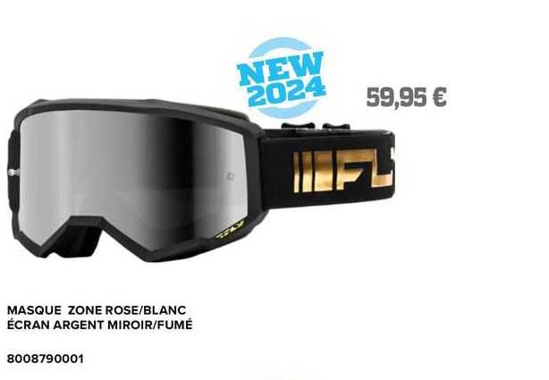 masque zone rose/blanc écran argent miroir/fumé fly