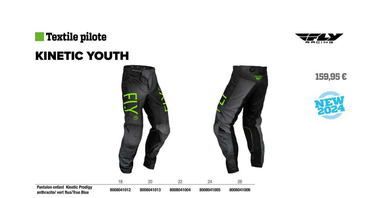 pantalon enfant kinetic prodigy anthracite/vert fluo/true blue fly racing