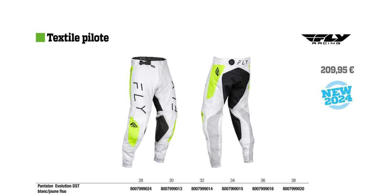 pantalon évolution dst blanc/jaune fluo fly