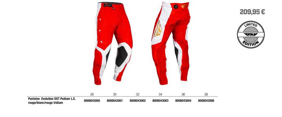 pantalon évolution dst podium l.e. rouge/blanc/rouge iridium fly racing