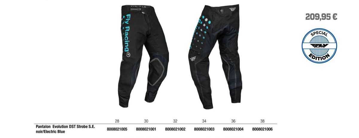 pantalon évolution dst strobe s.e. noir/electric blue fly racing