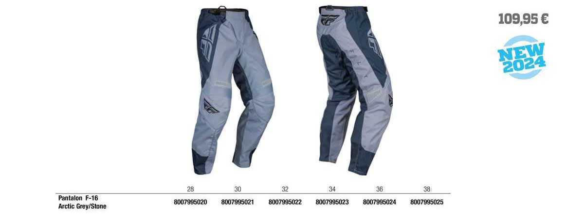 pantalon f-16 arctic grey/stone fly racing