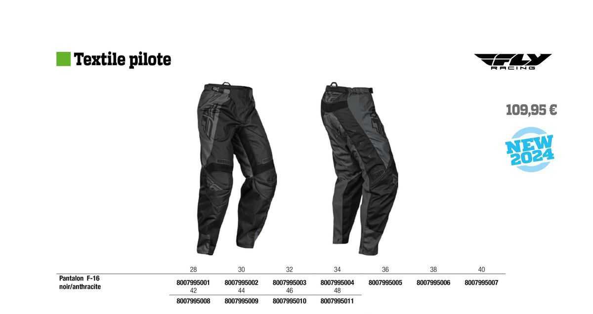 pantalon f-16 noir/anthracite fly racing