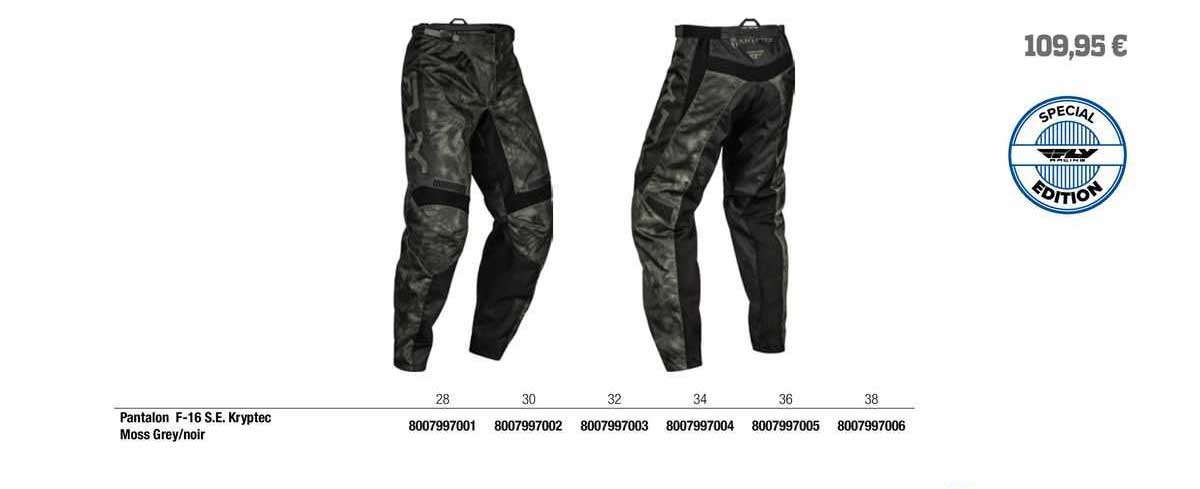 pantalon f-16 s.e. kryptec moss grey/noir fly racing