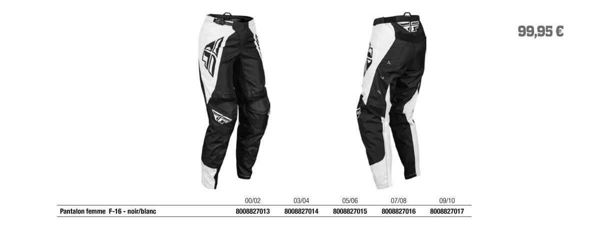 pantalon femme f-16 - noir/blanc fly racing