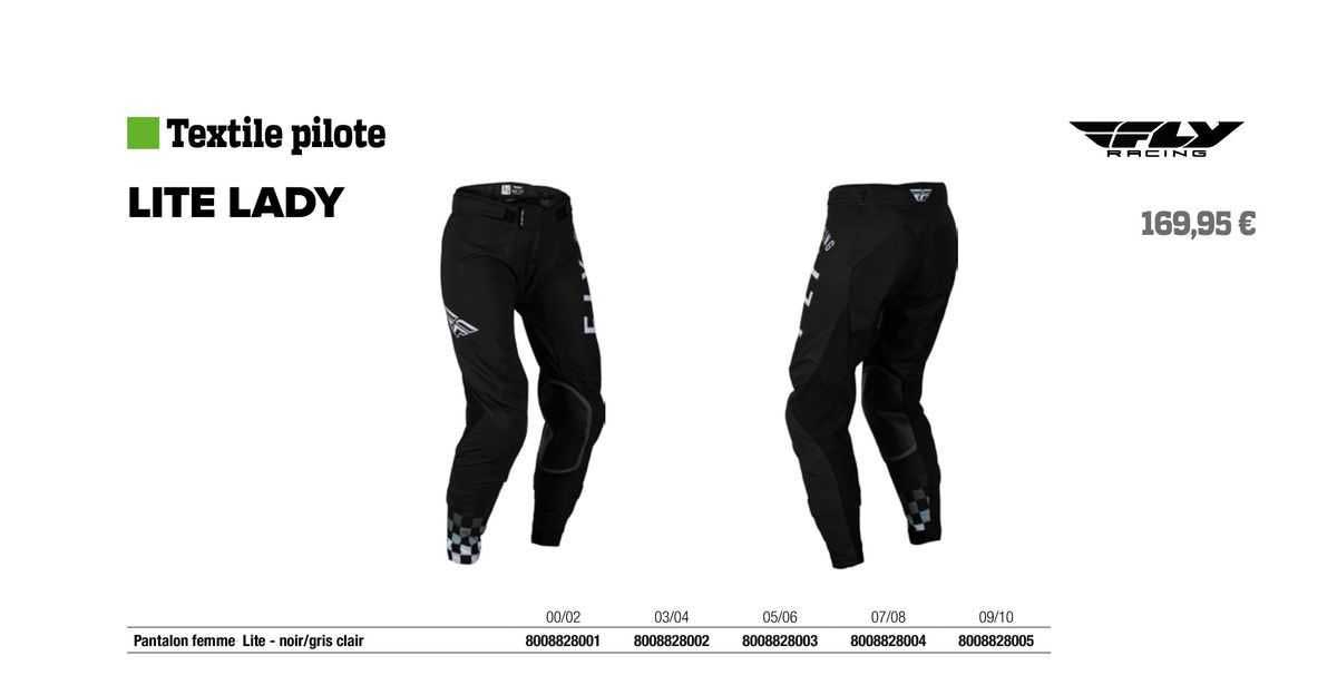 pantalon femme lite - noir/gris clair fly racing