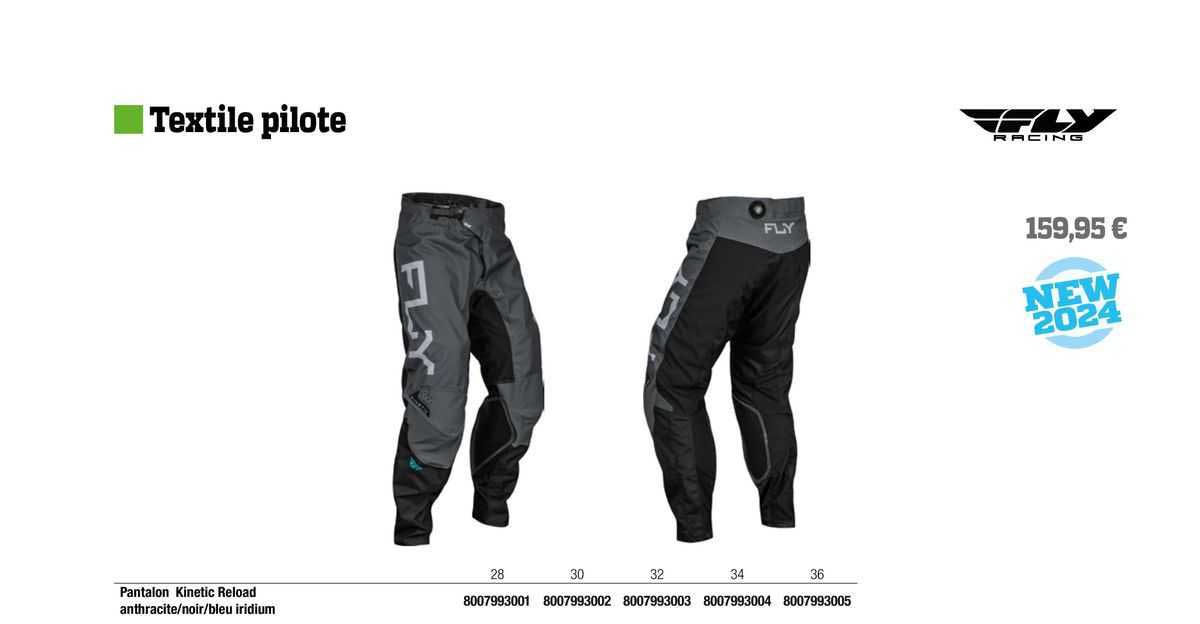 pantalon kinetic reload anthracite/noir/bleu iridium fly racing