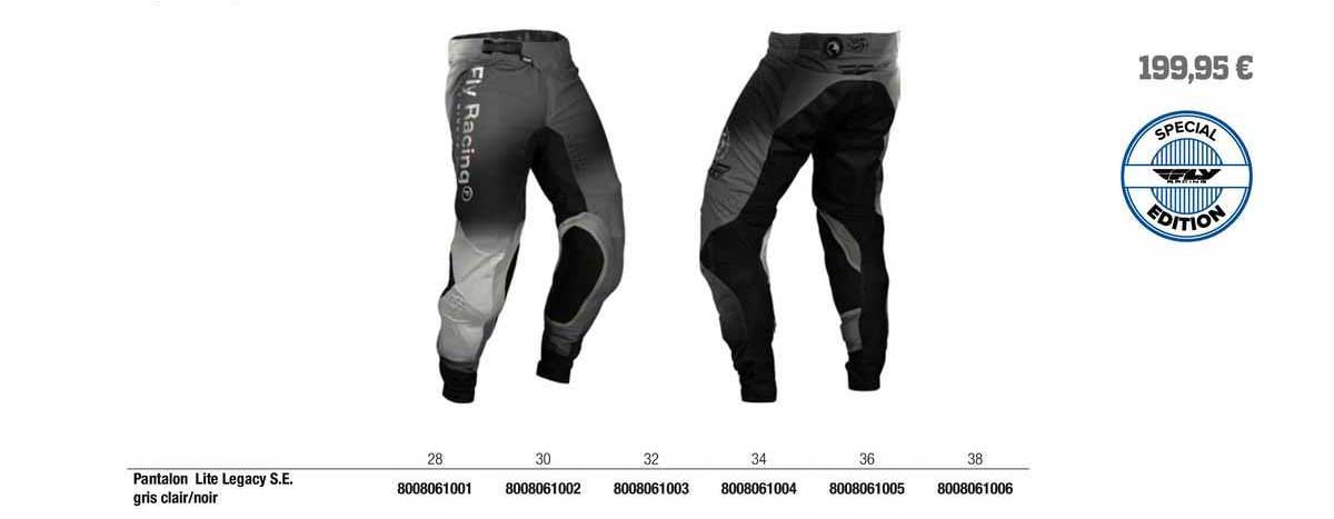 pantalon lite legacy s.e. gris clair/noir fly racing