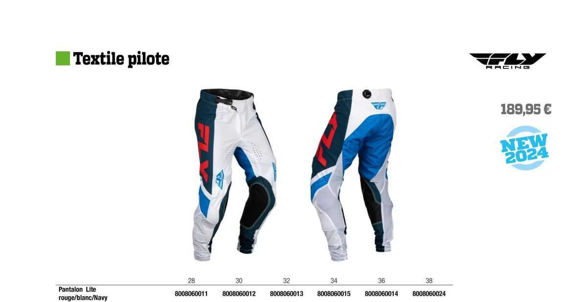 pantalon lite rouge/blanc/navy fly racing