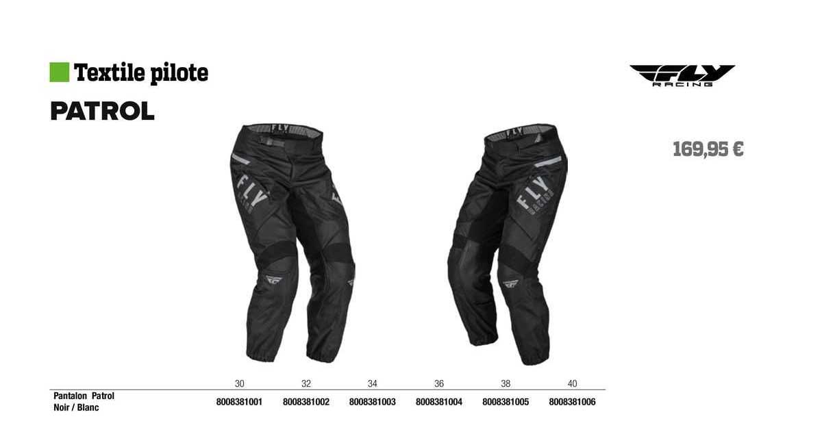 pantalon patrol noir/blanc patrol fly racing