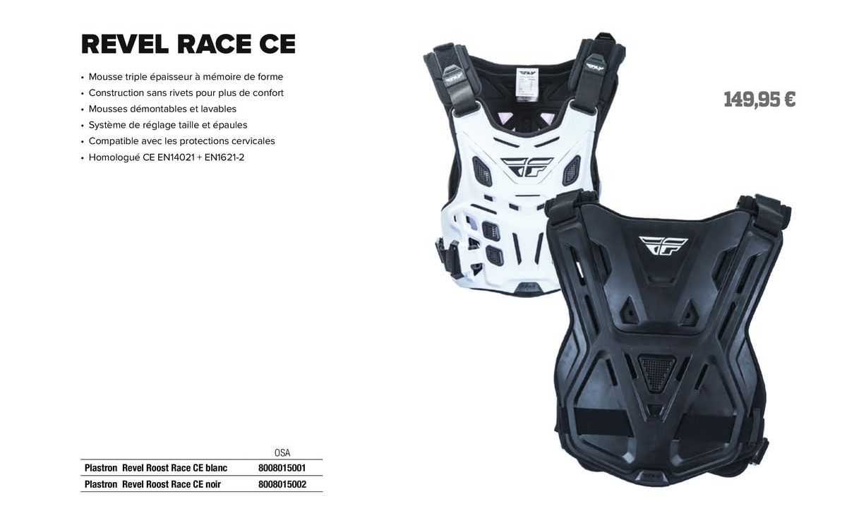plastron revel roost race ce blanc, plastron revel roost race ce noir fly racing