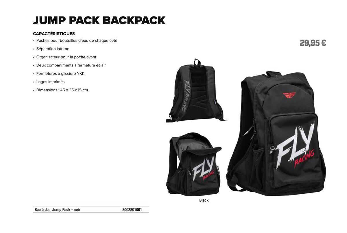 sac à dos jump pack - noir fly racing