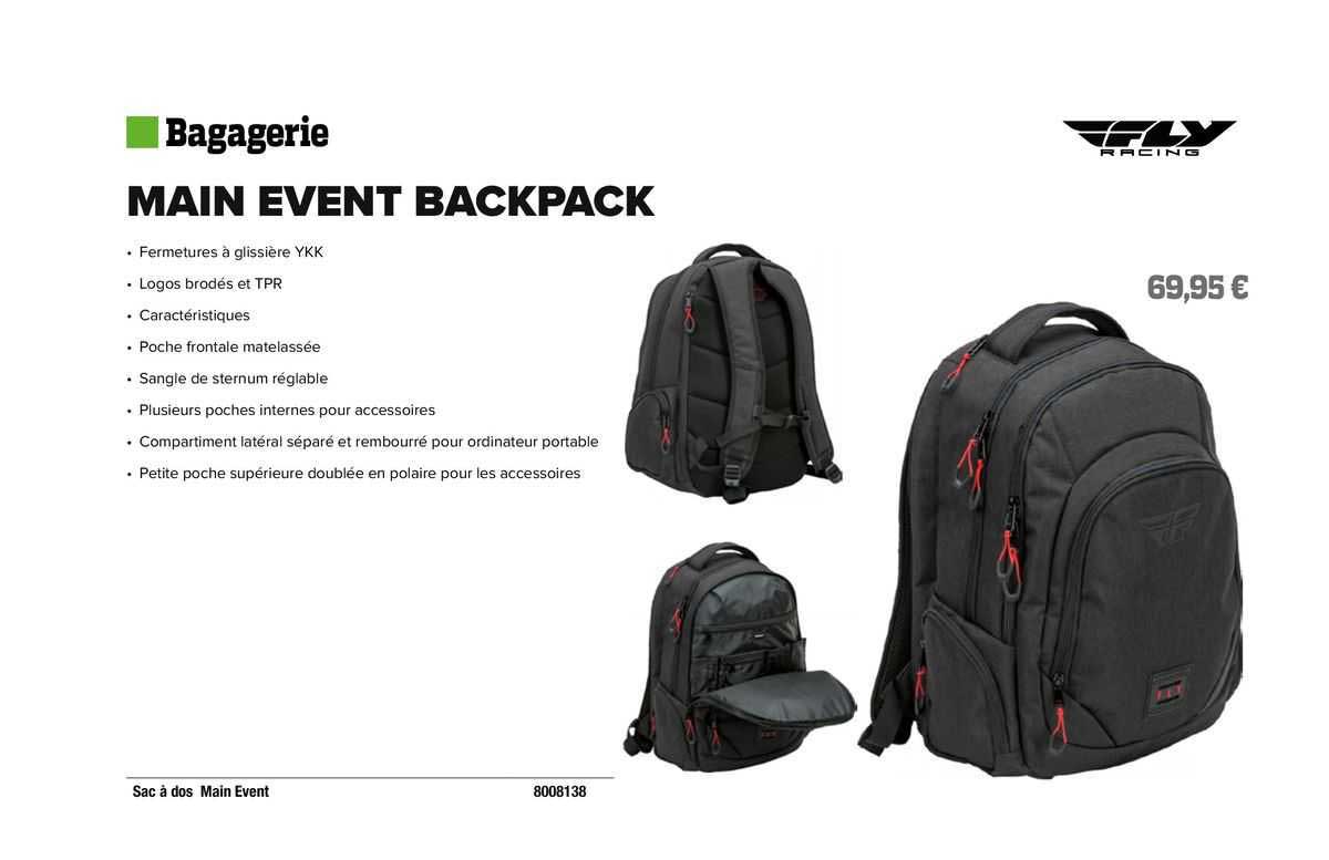 sac à dos main event fly racing