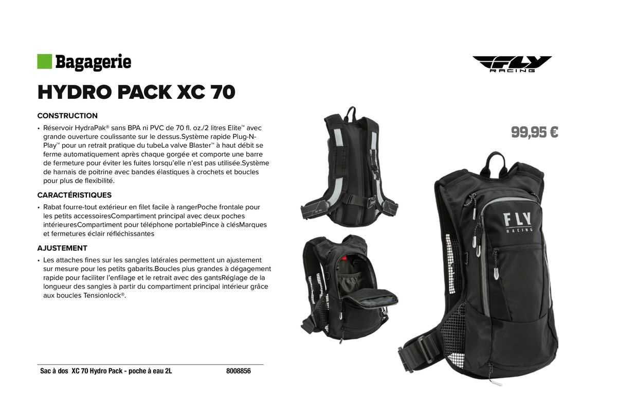 sac à dos xc 70 hydro pack - poche à eau 2l fly racing