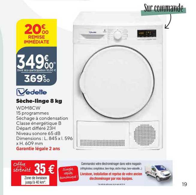 sèche-linge 8 kg vedette
