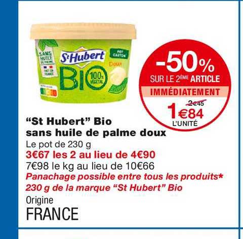 "st hubert" bio sans huile de palme doux