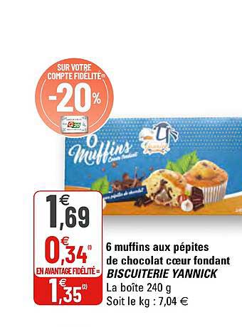 6 muffins aux pépites de chocolat cœur fondant biscuiterie yannick
