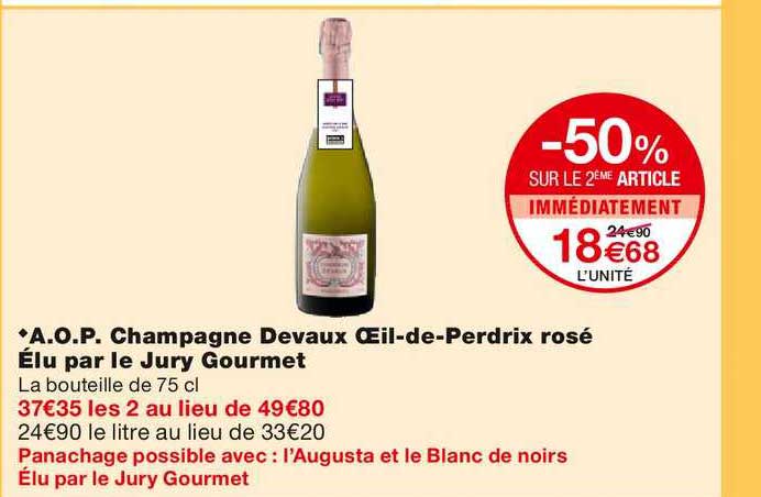 a.o.p. champagne devaux oeil-de-perdrix rosé élu par le jury gourmet