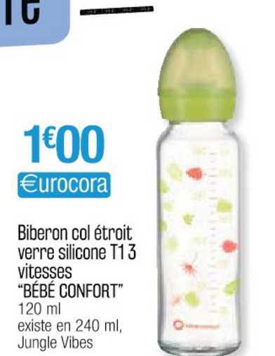 biberon col étroit verre silicone t1 3 vitesses "bébé confort"