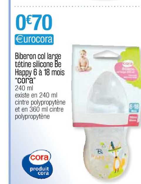 biberon col large tétine silicone be happy 6 à 18 mois "cora"