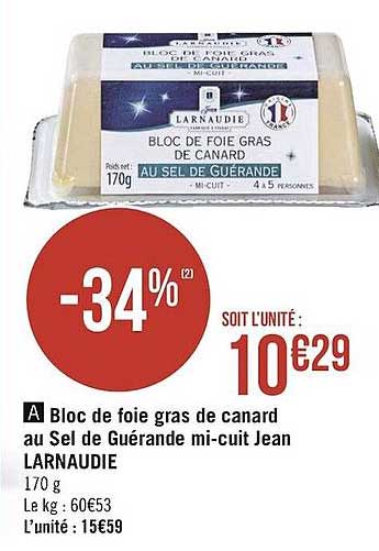 bloc de foie gras de canard au sel de guérande mi-cuit jean larnaudie