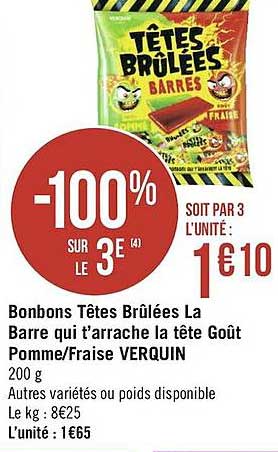 bonbons têtes brûlées la barre qui t'arrache la tête goût pomme-fraise verquin