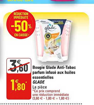 bougie glade anti-tabac parfum infusé aux huiles essentielles glade