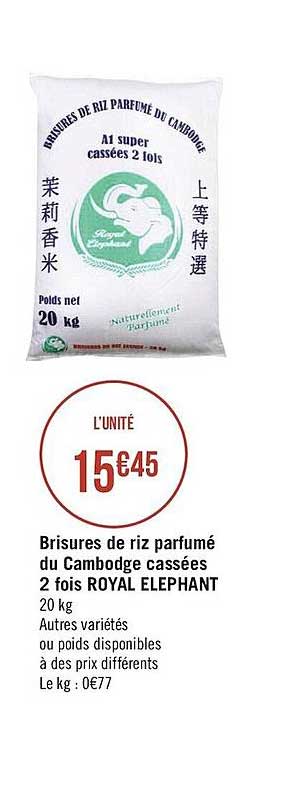 brisures de riz parfumé du cambodge cassées 2 fois royal éléphant