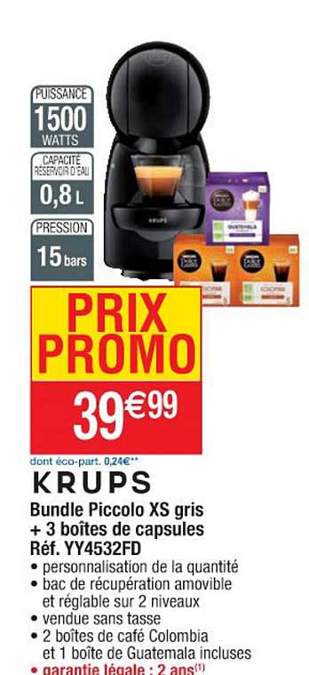 bundle piccolo xs gris xs gris + 3 boîtes de capsules krups
