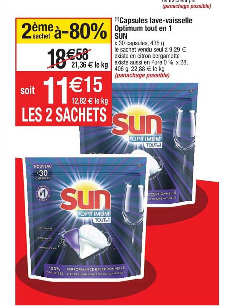 capsules lave-vaisselle optimum tout en 1 sun