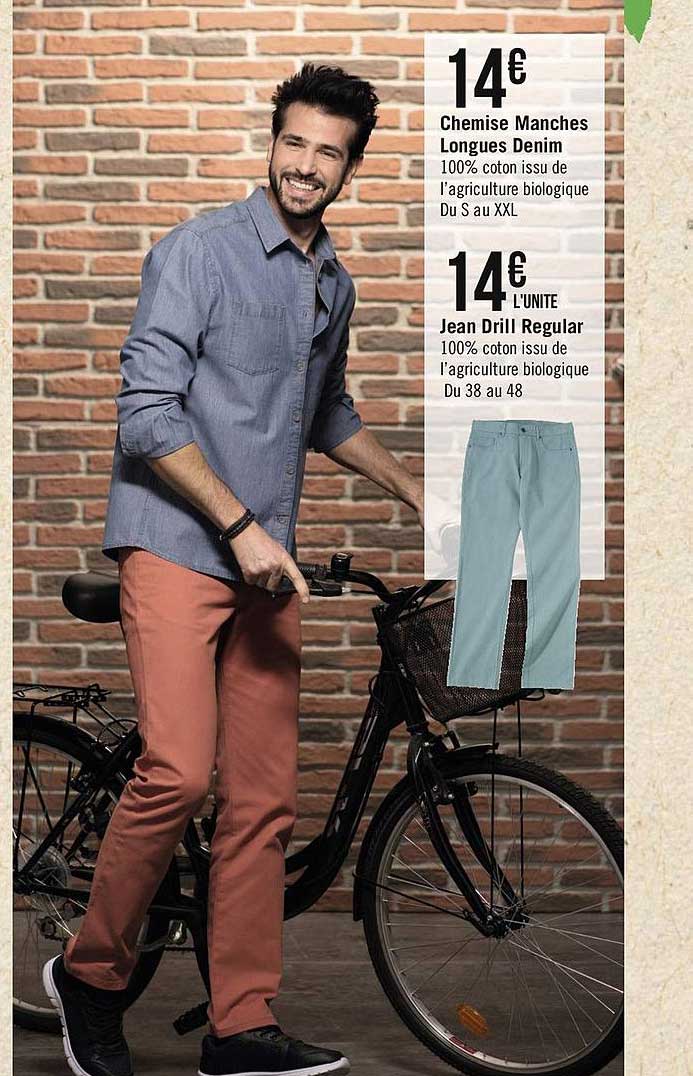 chemise manches longues denim, jean drill regular