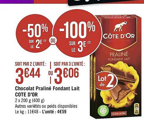 Chocolat Praliné Fondant Lait Côte D'or