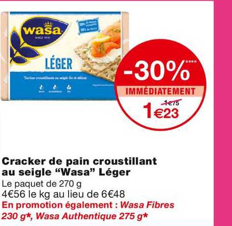 Cracker De Pain Croustillant Au Seigle "wasa" Léger