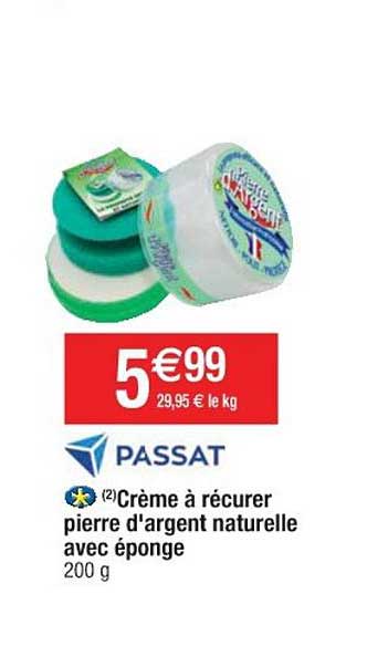 crème à récurer pierre d'argent naturelle avec éponge passat