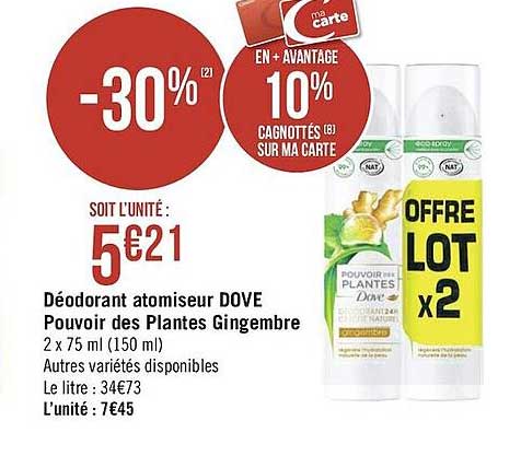déodorant atomiseur dove pouvoir des plantes gingembre
