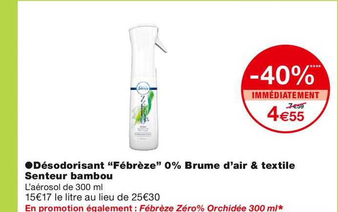 Désodorisant "fébrèze" 0% Brume D'air & Textile Senteur Bambou