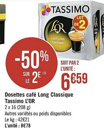 Dosettes Café Long Classique Tassimo L'or