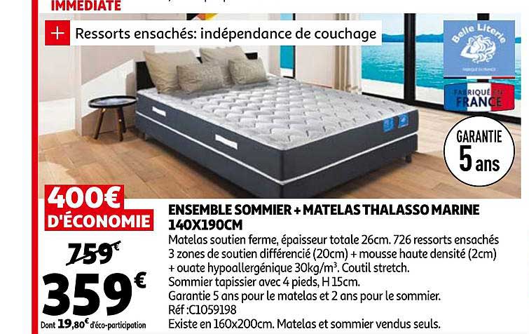 ensemble sommier + matelas thalasso marine 140 x 190 cm