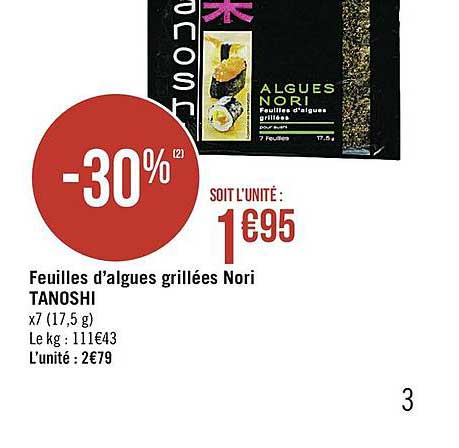 feuilles d'algues grillées nori tanoshi